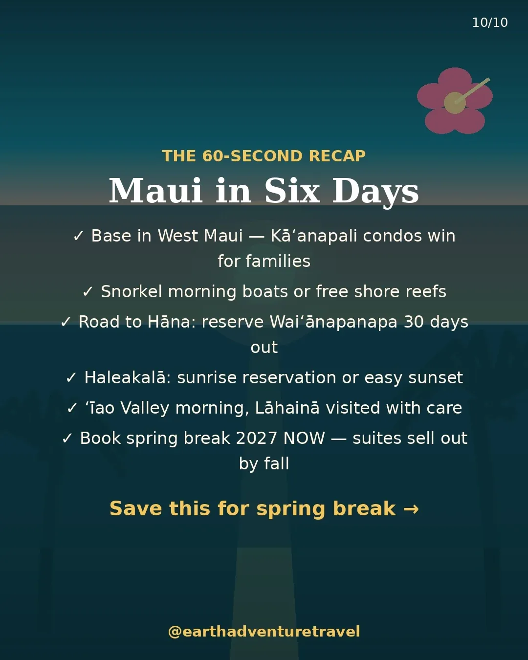 Saveable recap graphic for the six-day Maui family route