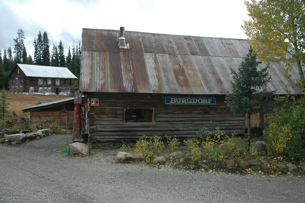 The historic log buildings of Burgdorf Hot Springs