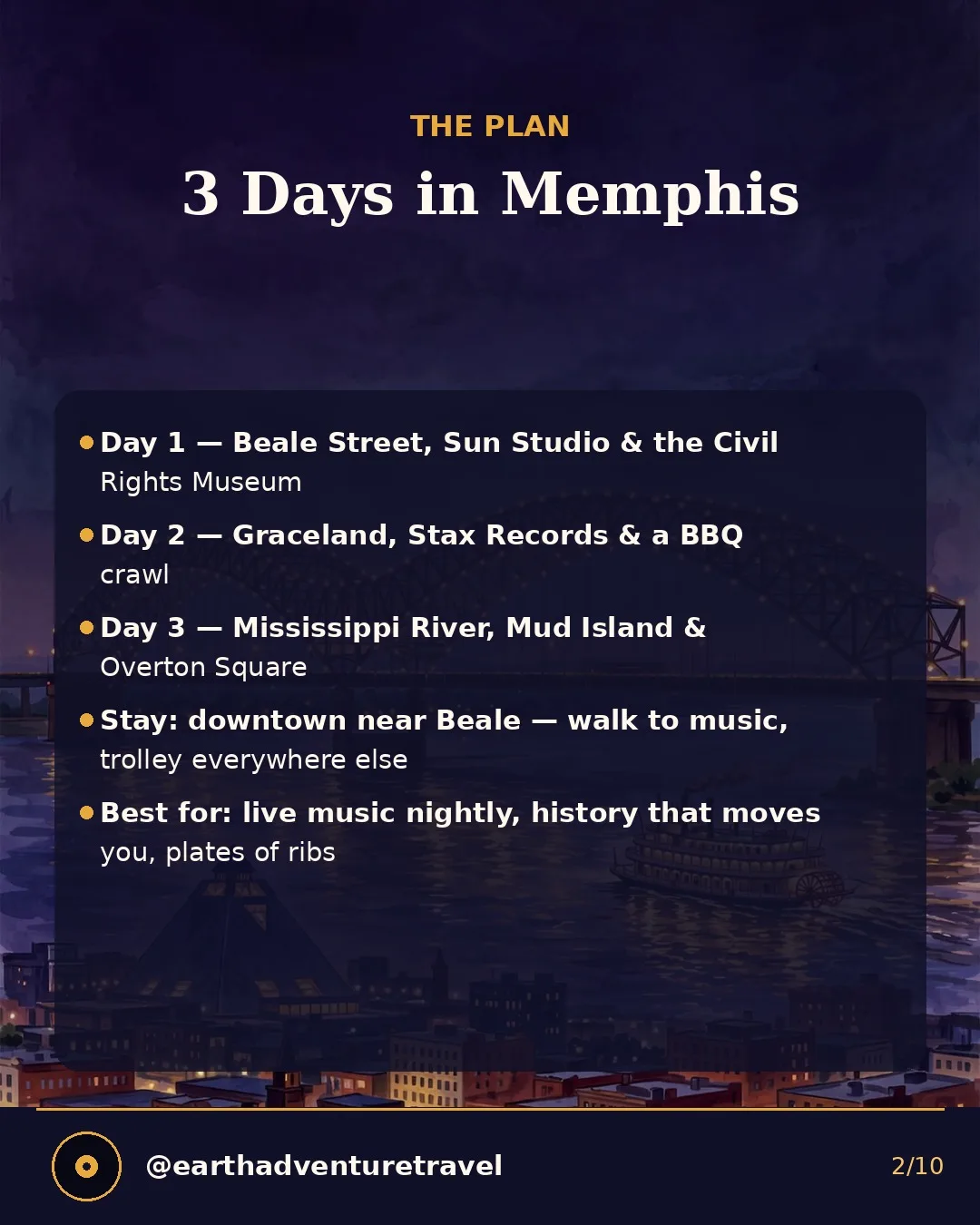 Illustrated three-day Memphis route plan