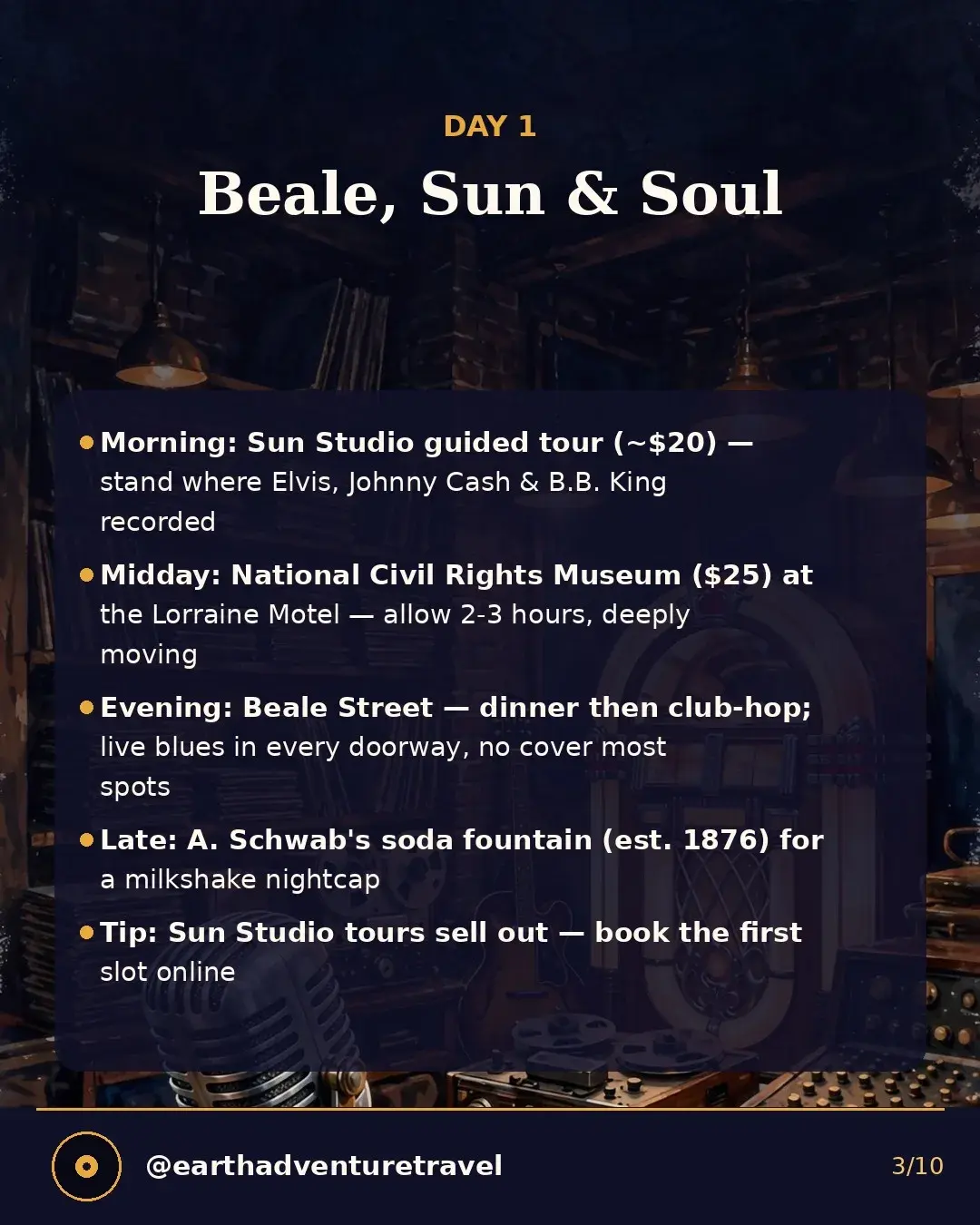 Day 1 graphic: Beale Street and Sun Studio itinerary