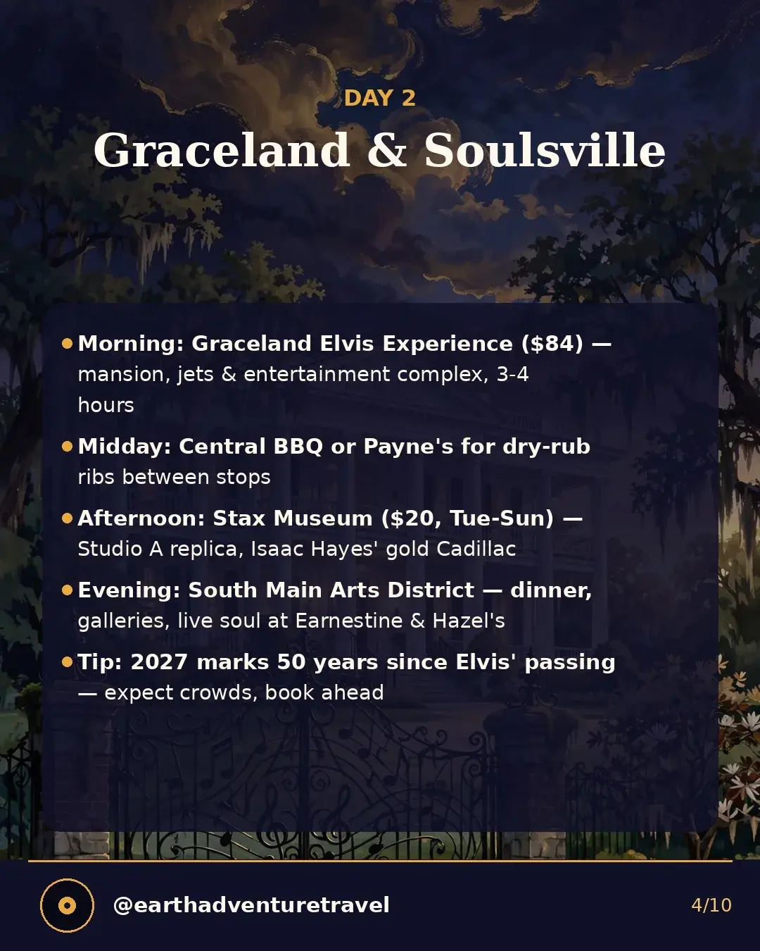 Day 2 graphic: Graceland and Stax Museum itinerary