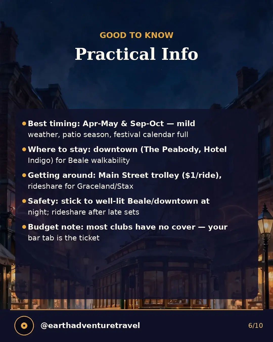 Practical information graphic for the Memphis couples trip