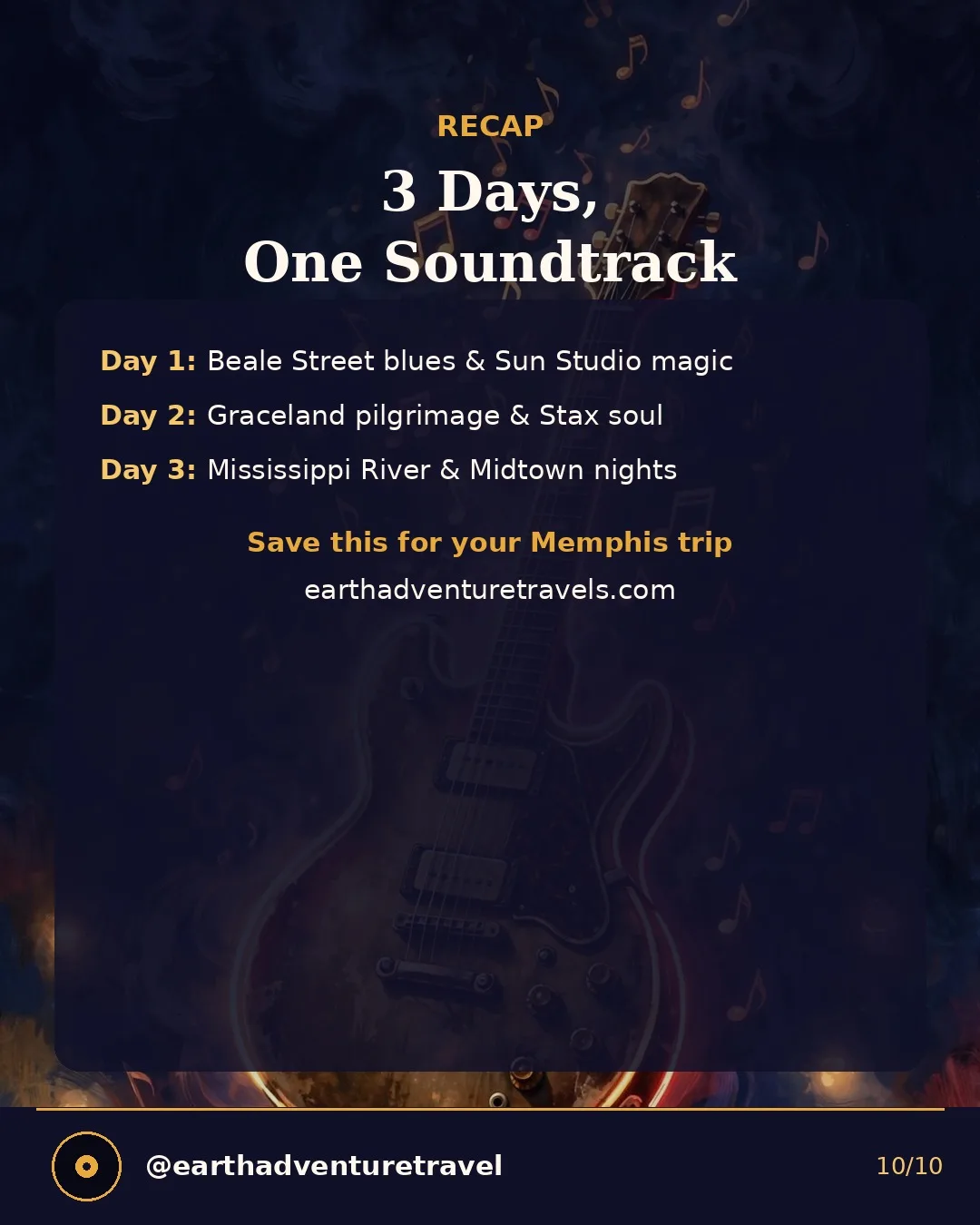 Saveable recap graphic for the three-day Memphis couples route