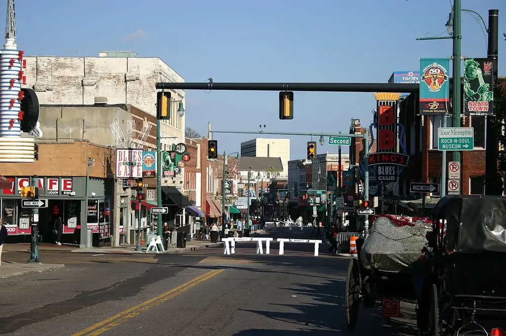 Beale Street neon signs at dusk, Memphis