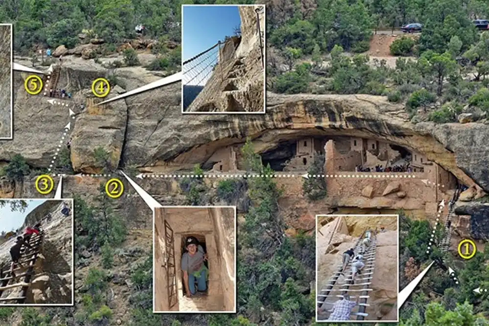 Visitors on the Balcony House ranger tour at Mesa Verde