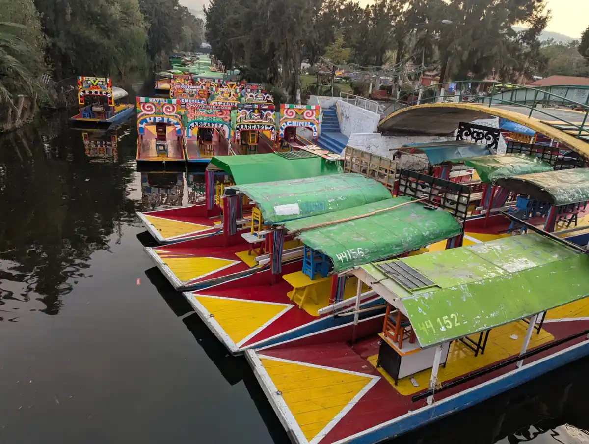 Xochimilco's colorful trajineras on the canal