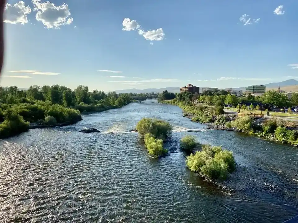 The Clark Fork River winding through downtown Missoula
