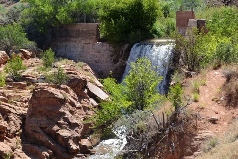A small waterfall over an old dam in the Mill Creek area near Moab
