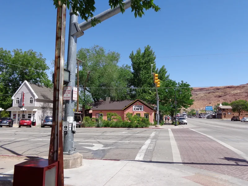 The Jailhouse Cafe, a small brick building on Main Street in Moab