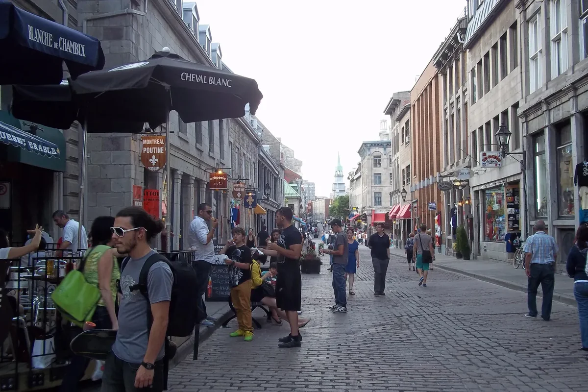 Rue Saint-Paul in Old Montréal, a narrow street of grey stone buildings