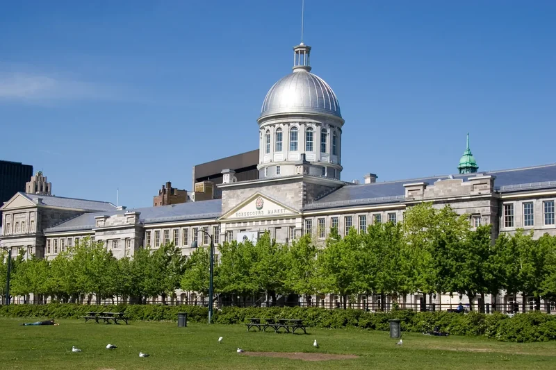 Bonsecours Market in Old Montréal, a long stone building with a silver dome