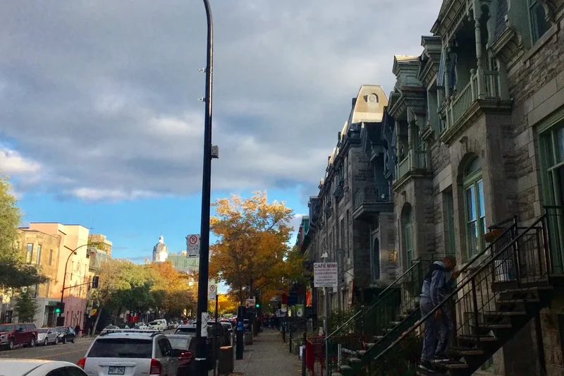 A street of houses with outdoor staircases on the Plateau Mont-Royal