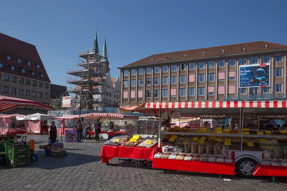The Hauptmarkt in Nuremberg with the Frauenkirche facing the square