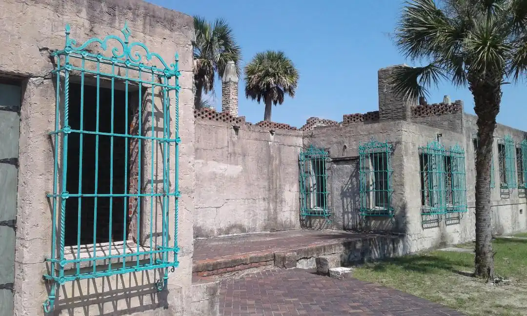 Atalaya Castle's turquoise window grilles at Huntington Beach State Park
