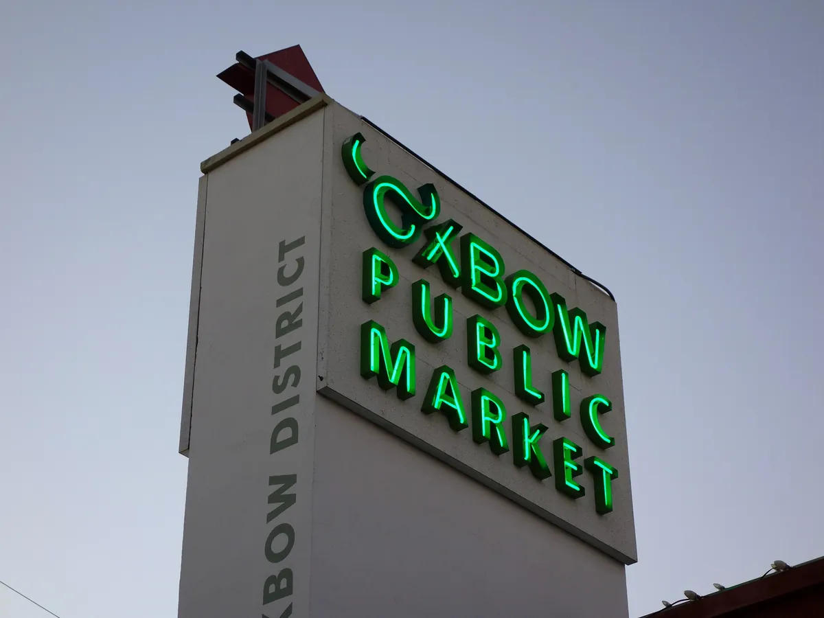The sign and entrance of the Oxbow Public Market in downtown Napa