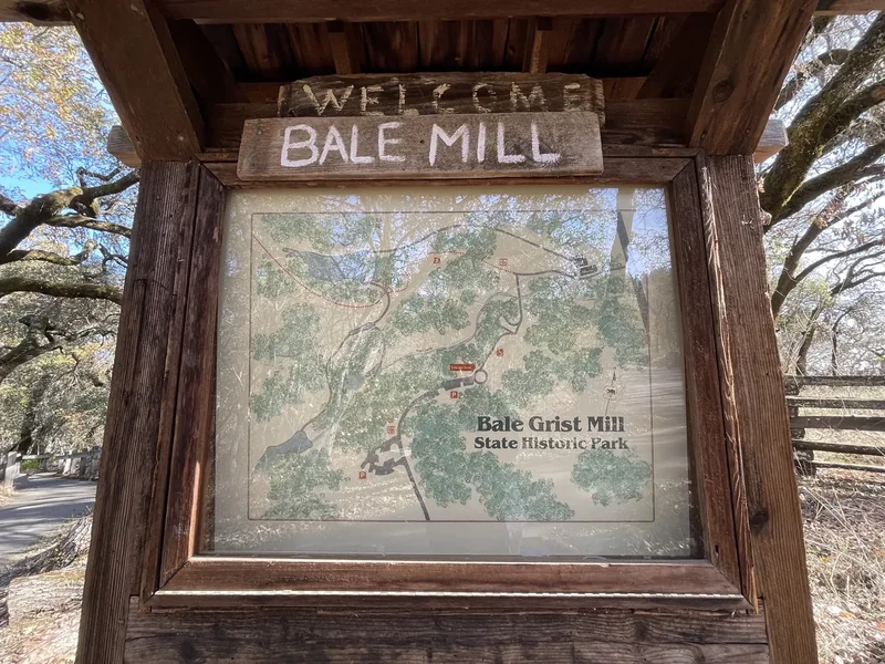 The sign at the entrance to the Bale Grist Mill State Historic Park