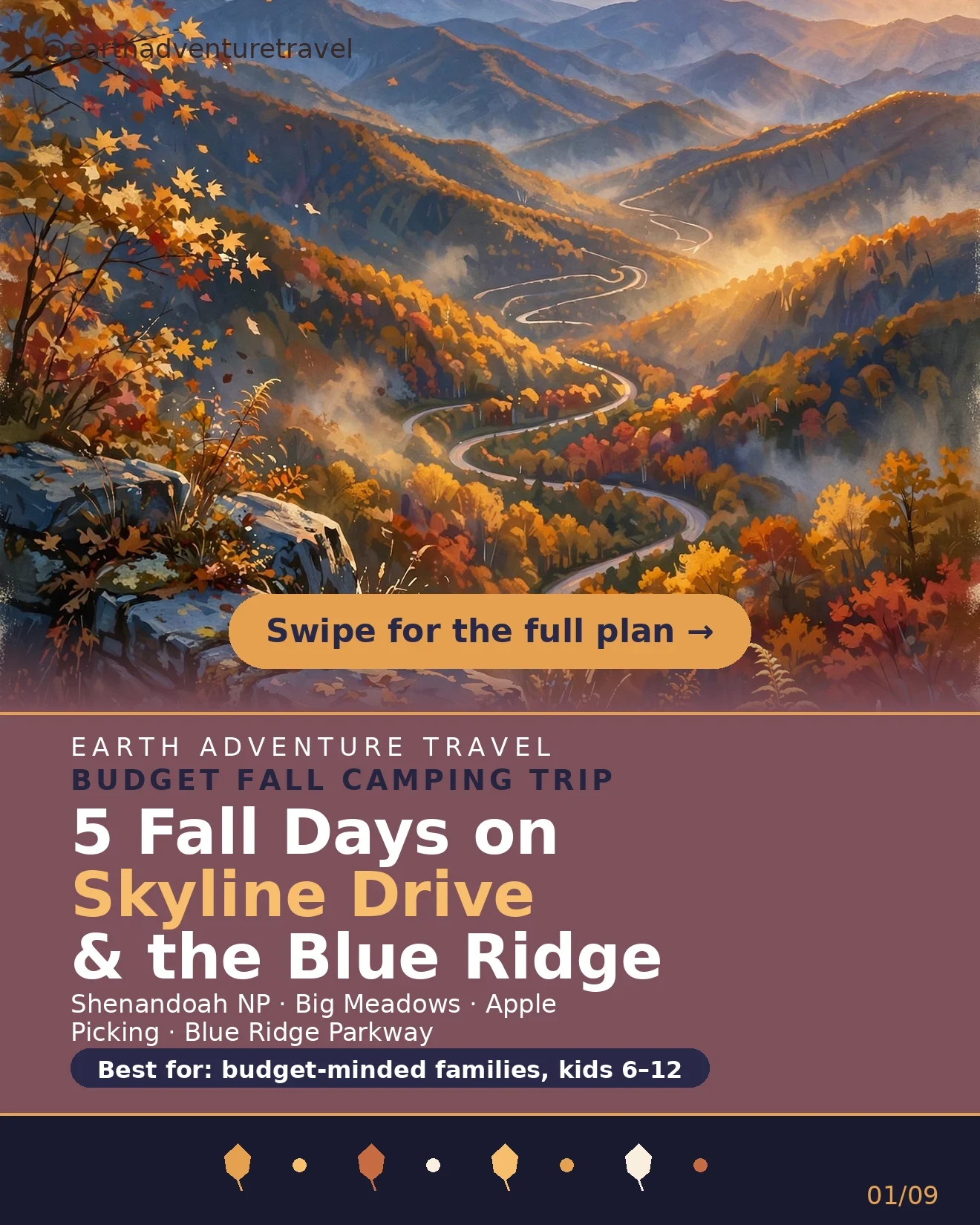 Illustrated Blue Ridge family camping trip beneath autumn trees