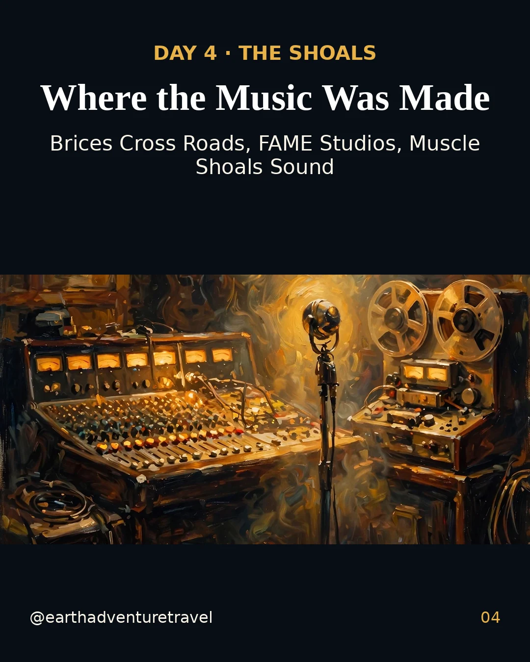 Day 4 graphic: a recording studio in Muscle Shoals, Alabama