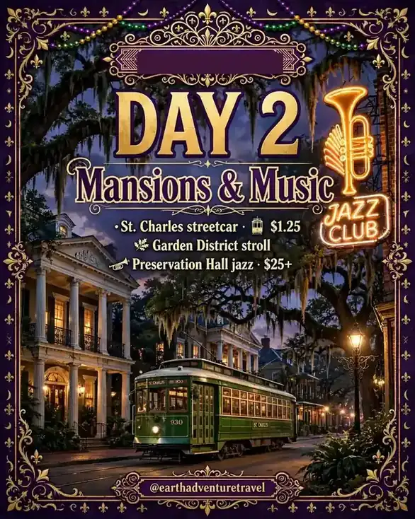 Day 2 graphic: Garden District and live music itinerary