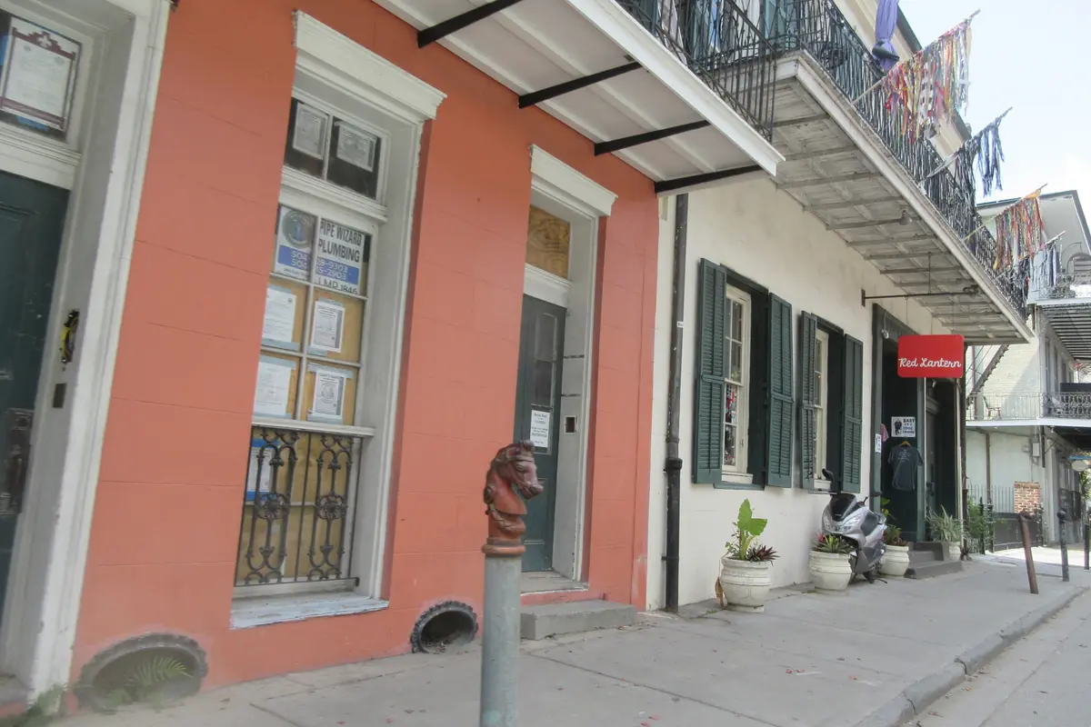 French Quarter street with wrought-iron balconies