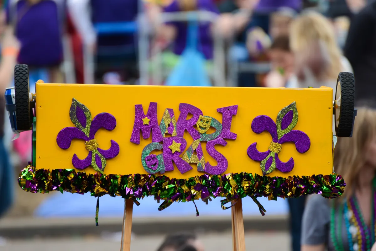 A Mardi Gras ladder seat on the parade route in New Orleans