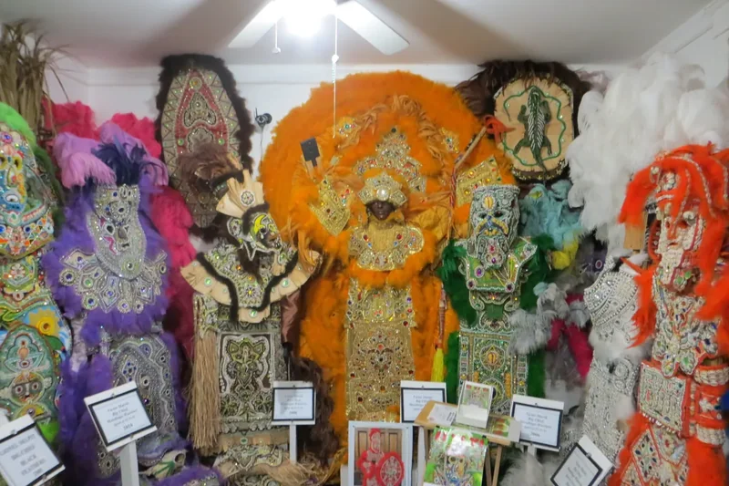 Beaded Carnival costumes on display at the Backstreet Cultural Museum