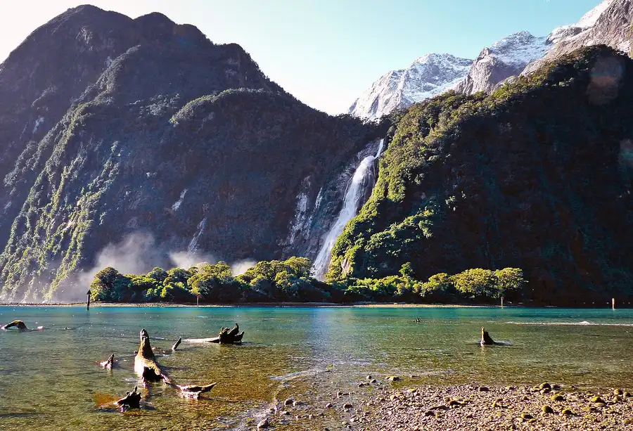 Bowen Falls pouring down a cliff in Milford Sound