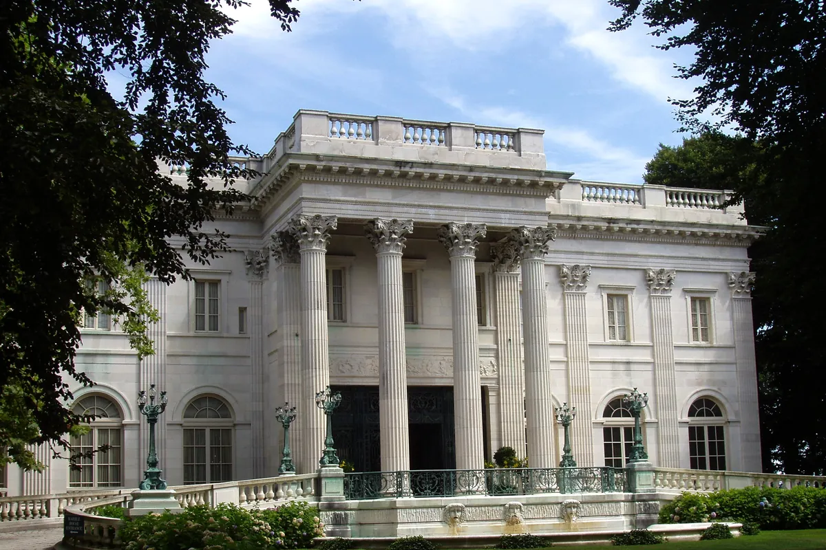 Marble House on Bellevue Avenue in Newport, a white marble mansion with tall columns