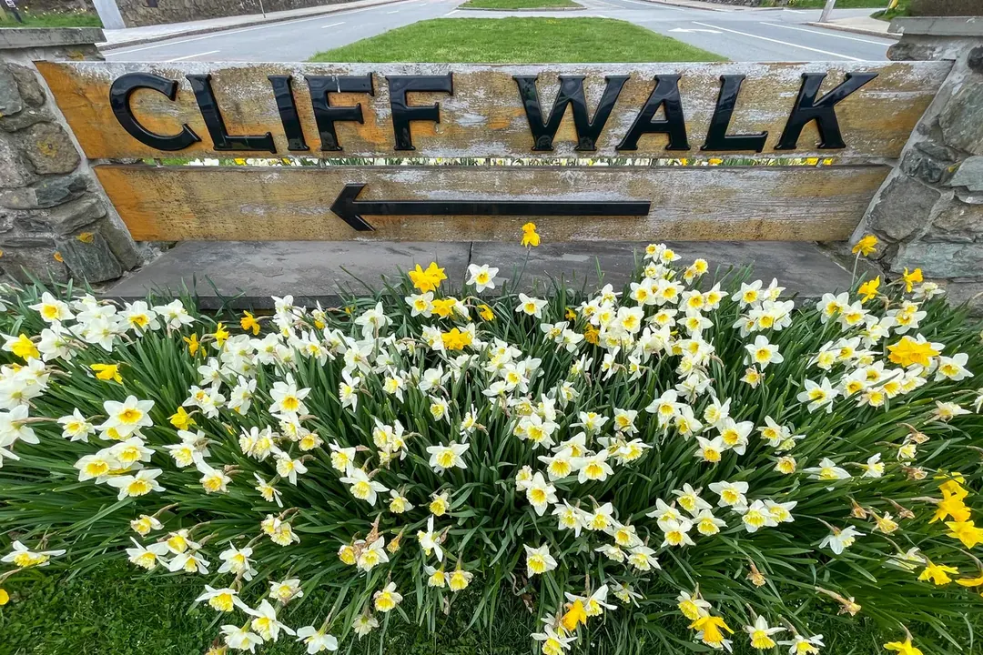A sign for the Cliff Walk in Newport, Rhode Island