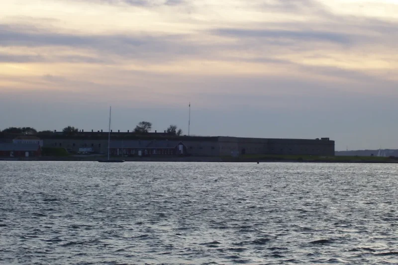 The stone walls of Fort Adams beside the harbour in Newport