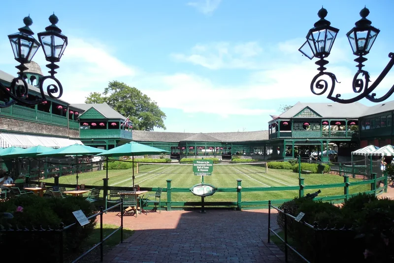The shingled Newport Casino building and lawn of the International Tennis Hall of Fame