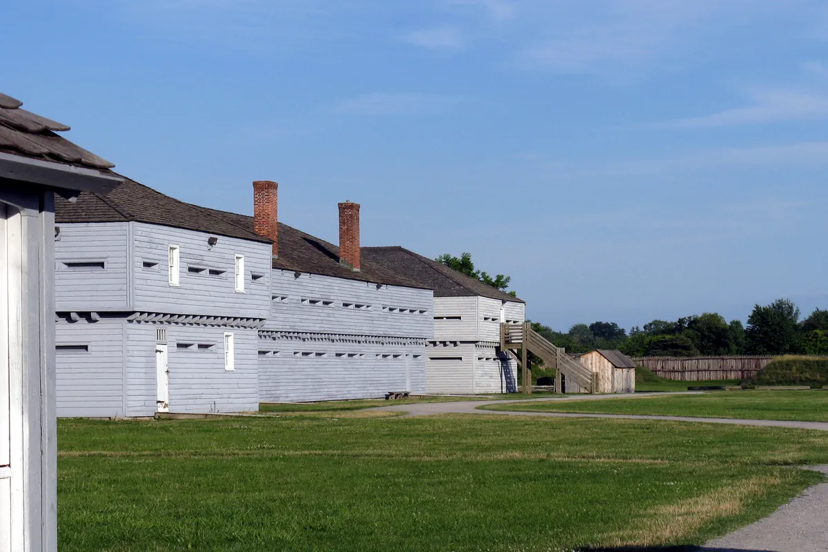 The wooden palisade and blockhouse at Fort George, Niagara-on-the-Lake