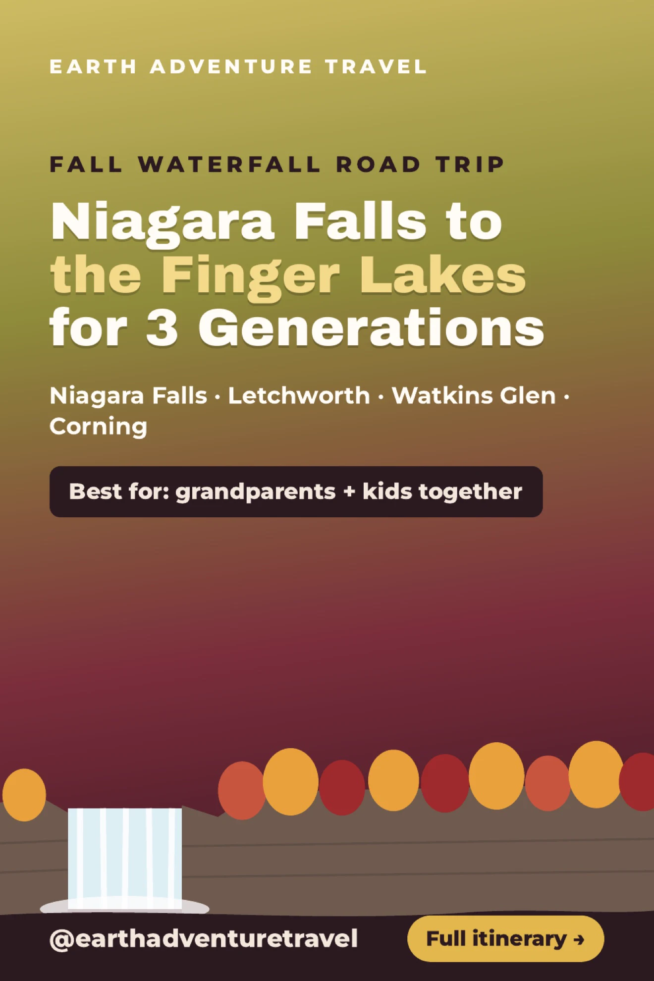 Illustrated cover for the Niagara Falls to Finger Lakes fall road trip