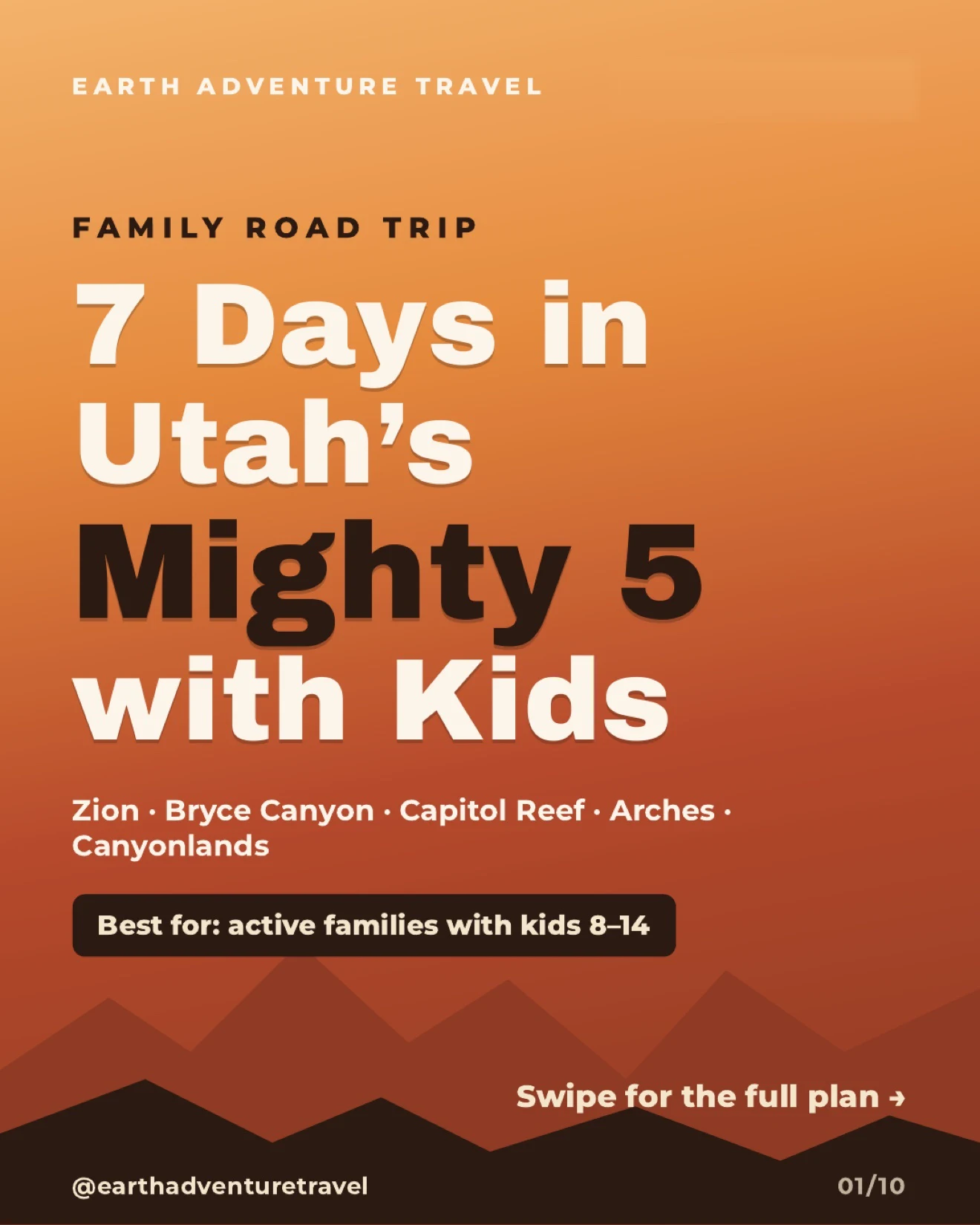 Illustrated cover for a seven-day Utah Mighty 5 family road trip