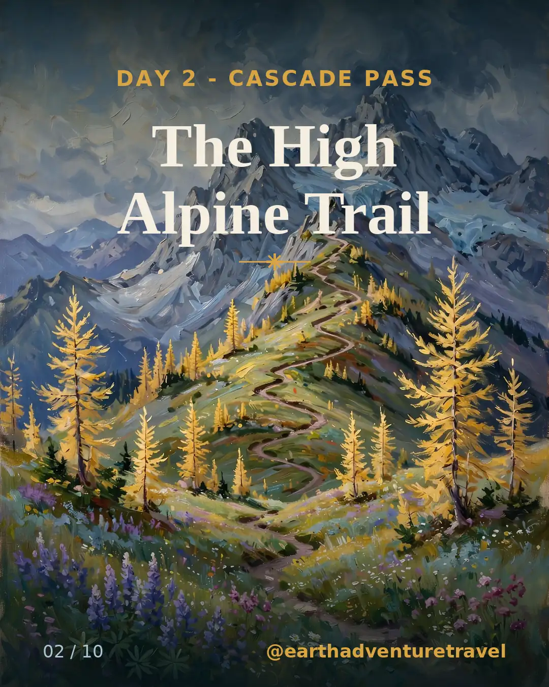 Day 2 graphic: the alpine trail to Cascade Pass