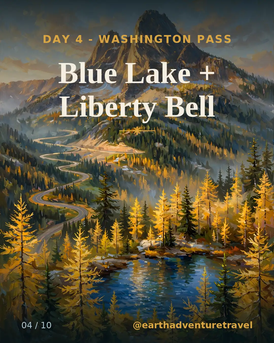 Day 4 graphic: Liberty Bell towering over Washington Pass