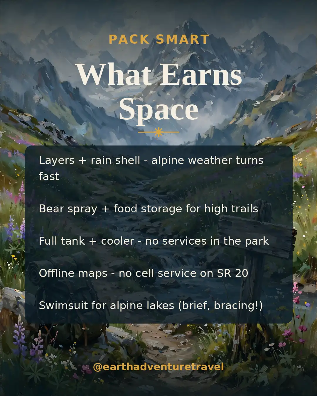 Packing graphic for the North Cascades couples trip