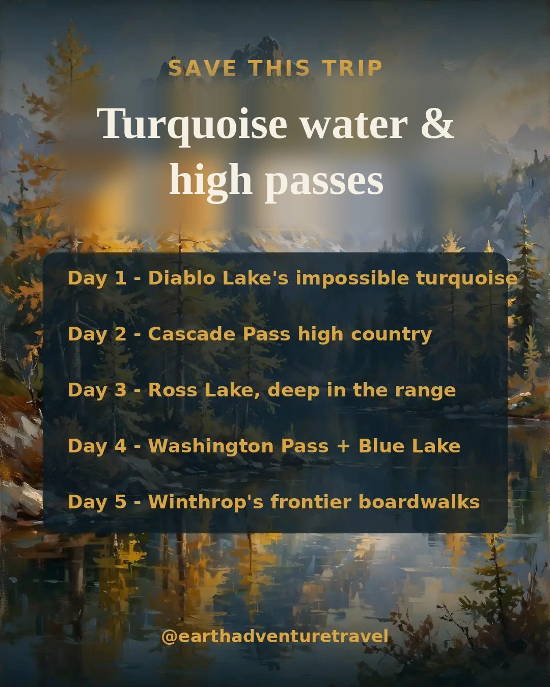 Saveable recap graphic for the five-day North Cascades couples route