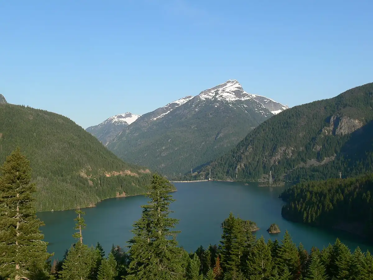 Diablo Lake's turquoise water beneath the North Cascades