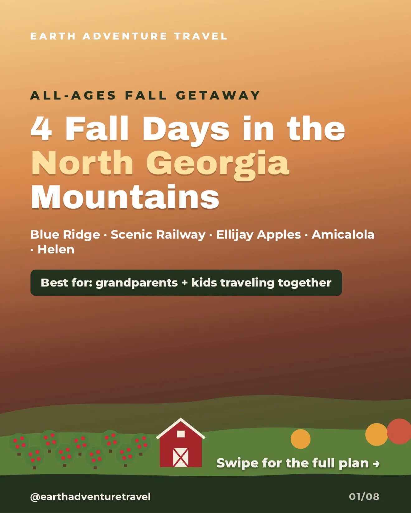 Cover graphic for a four-day North Georgia mountains fall getaway
