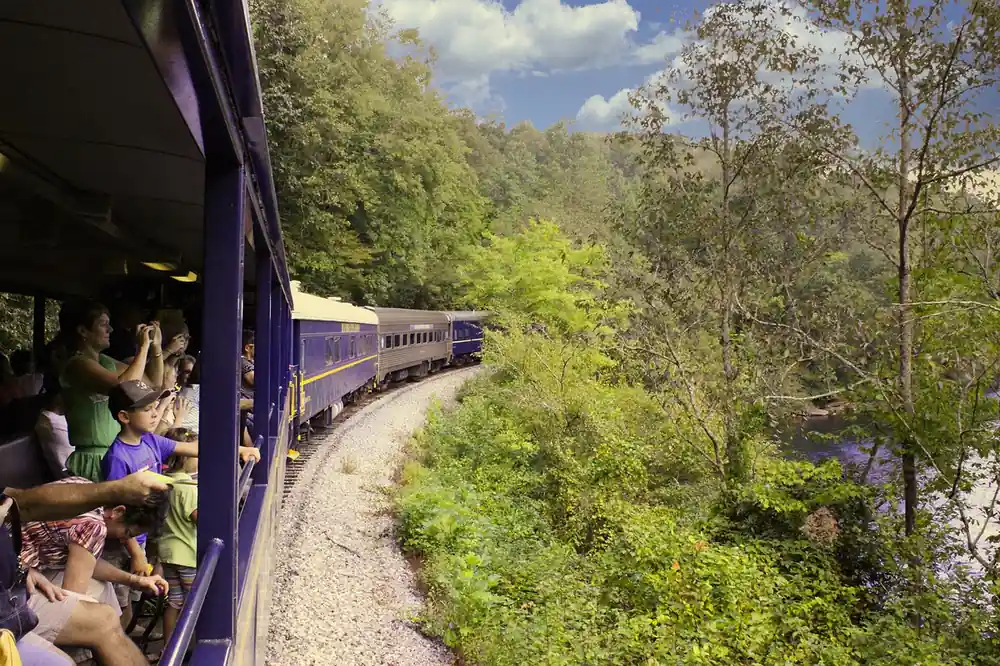 Scenic mountain railway in fall