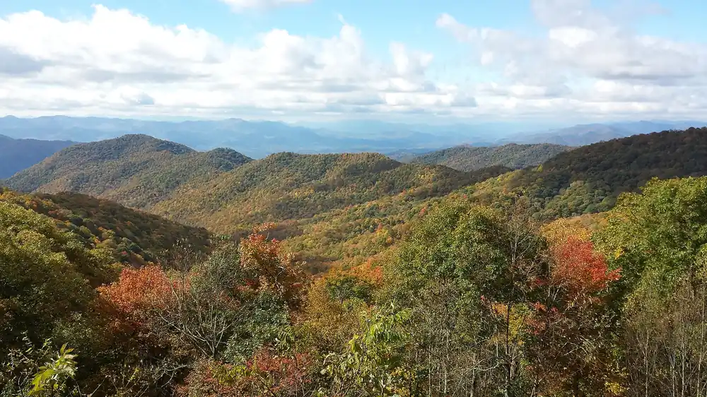 Blue Ridge mountains in peak fall color, North Georgia