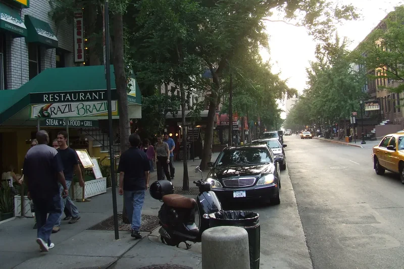 Restaurant Row on West 46th Street, a block of restaurant awnings looking west toward Ninth Avenue