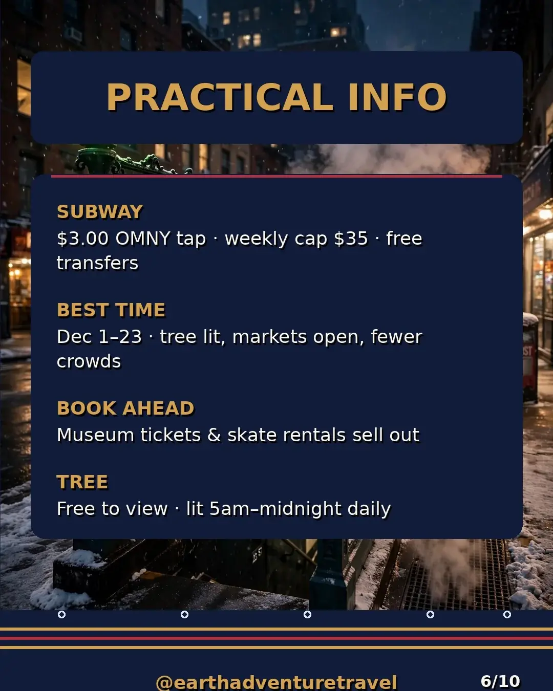 Practical information graphic for the NYC Christmas family trip