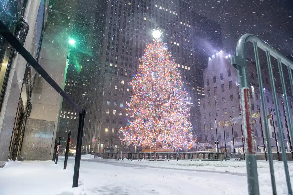 Rockefeller Center Christmas tree at night