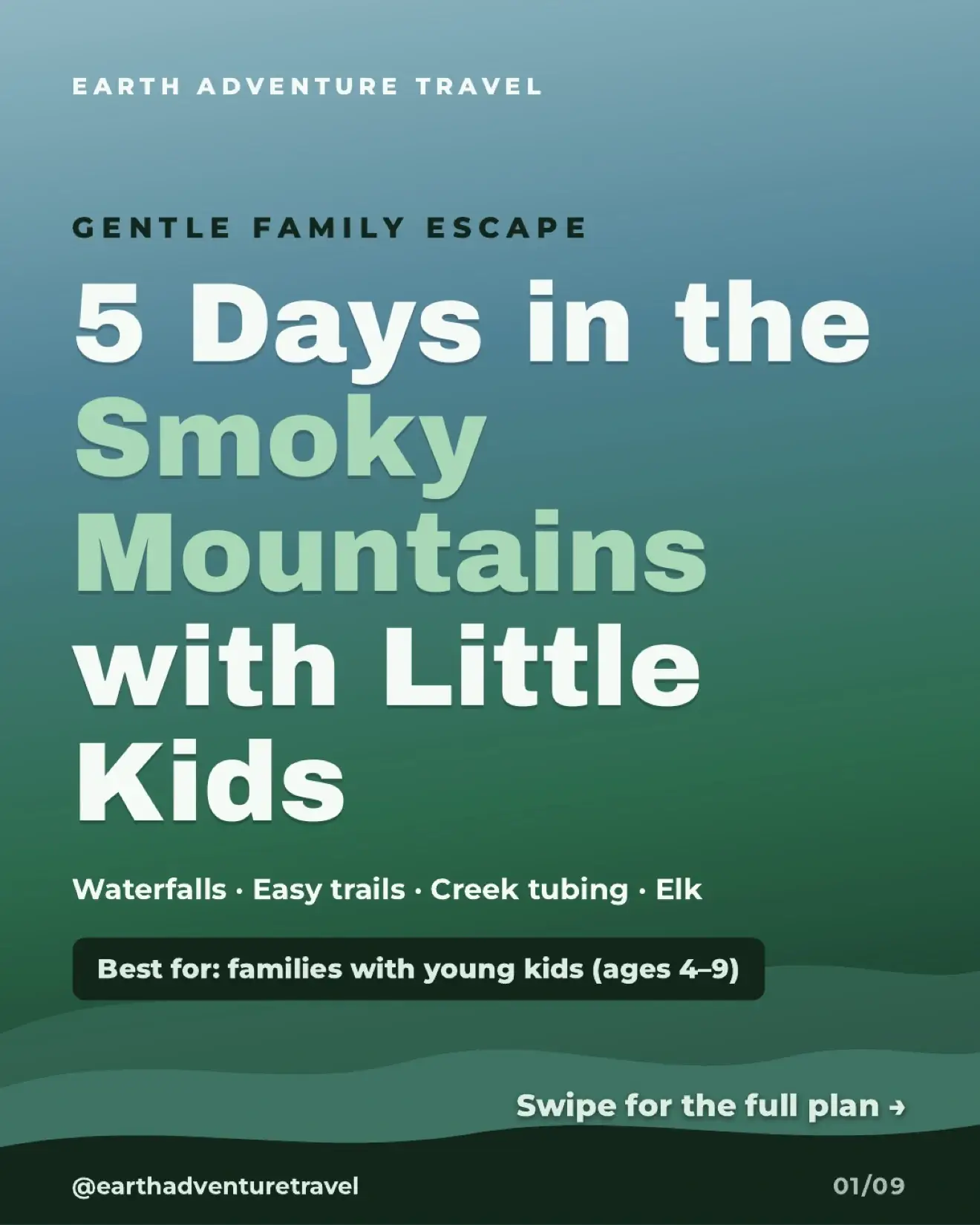 Illustrated young family walking beside a creek in the Great Smoky Mountains