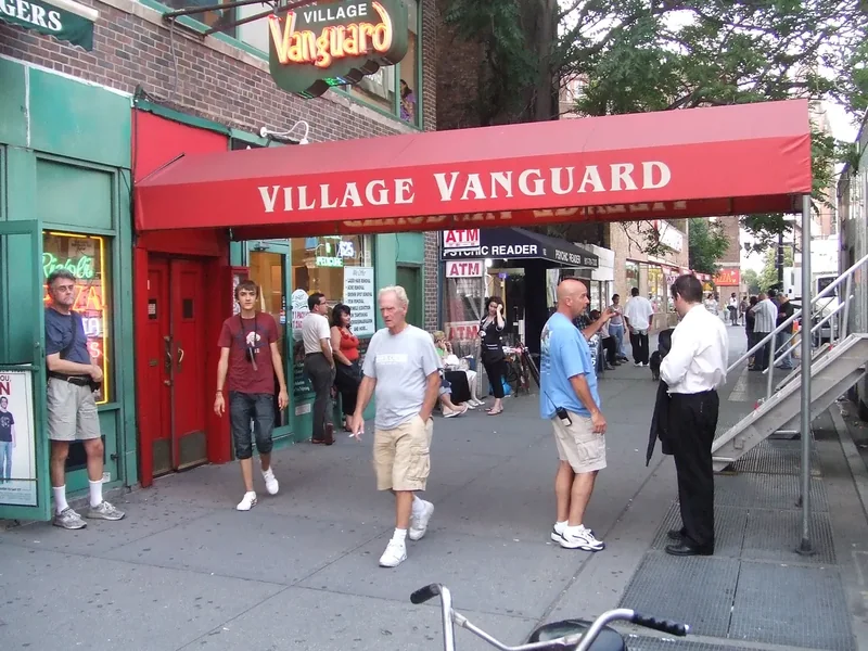 The red awning and entrance of the Village Vanguard on Seventh Avenue South