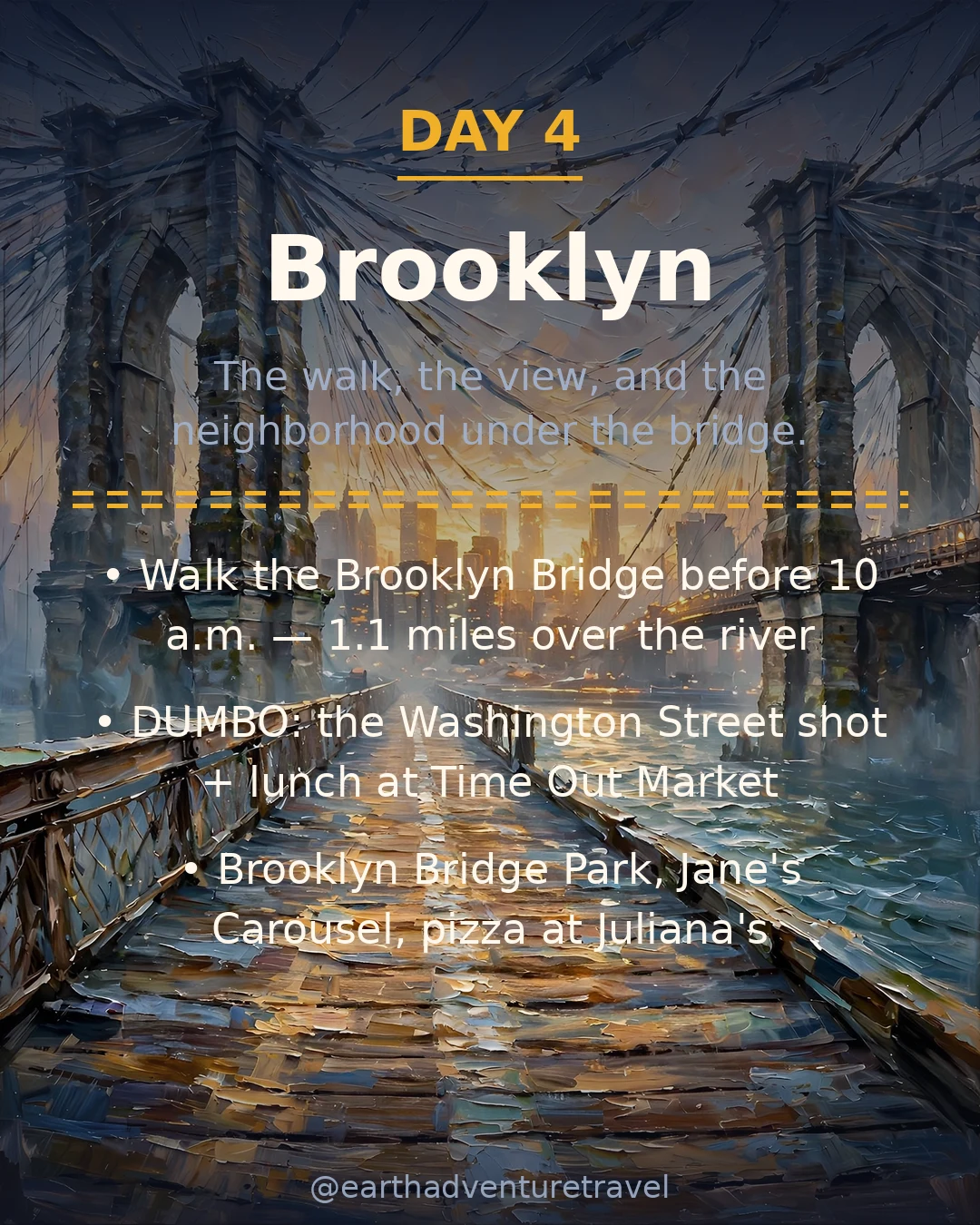 Day 4 graphic: the Brooklyn Bridge and DUMBO