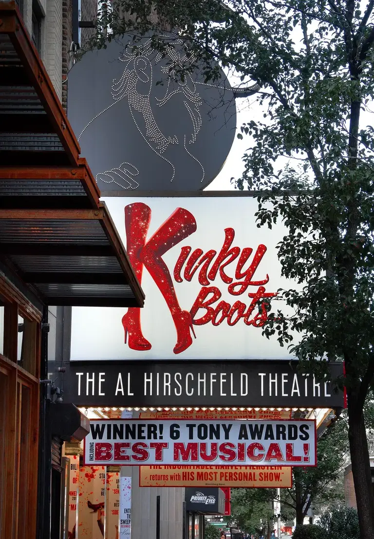 A Broadway theater marquee in the Theater District