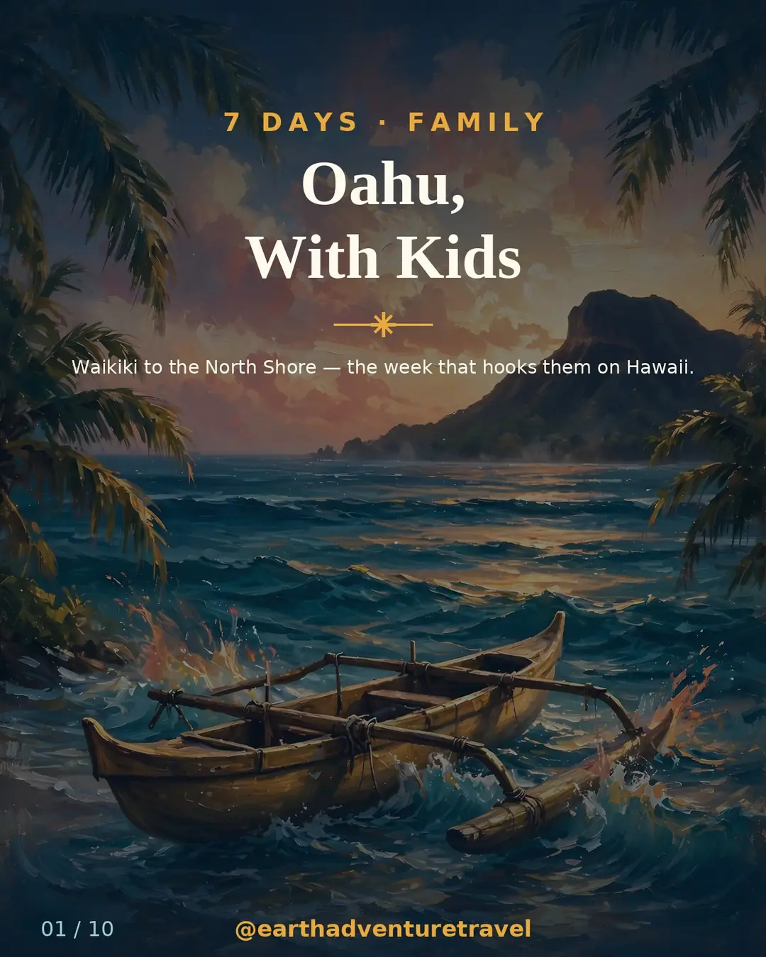 Illustrated Oahu family guide cover without swipe call-to-action
